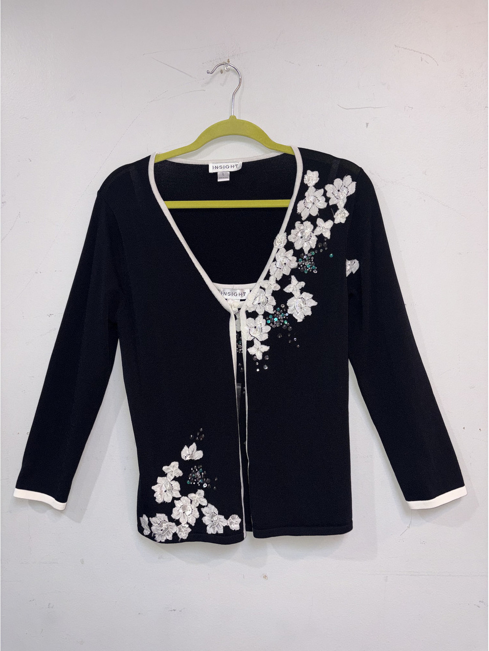 Insight Black Floral Embroidered Cardigan and Camisole Set
